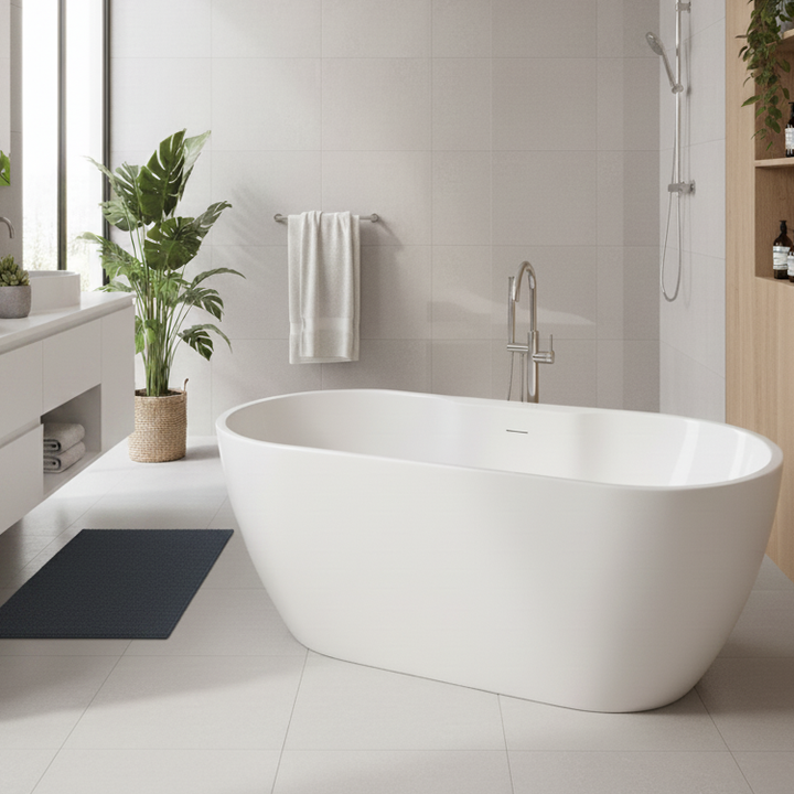 Voda Design Florence 1 1455mm Freestanding Double Ended Bath (Slim Oflow White Waste)