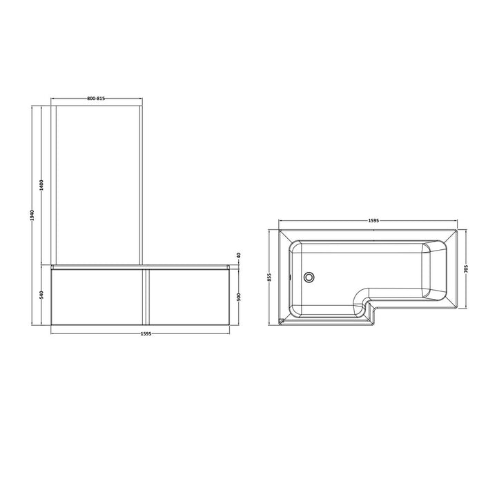 1600mm Right Hand Square Shower Bath Bundle (Includes Bath, Screen & Front Panel) - LBATH1600RH