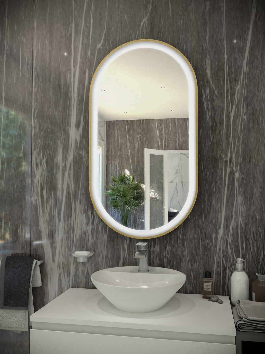 RAK Art Oval 450x1000 LED Mirror Gold