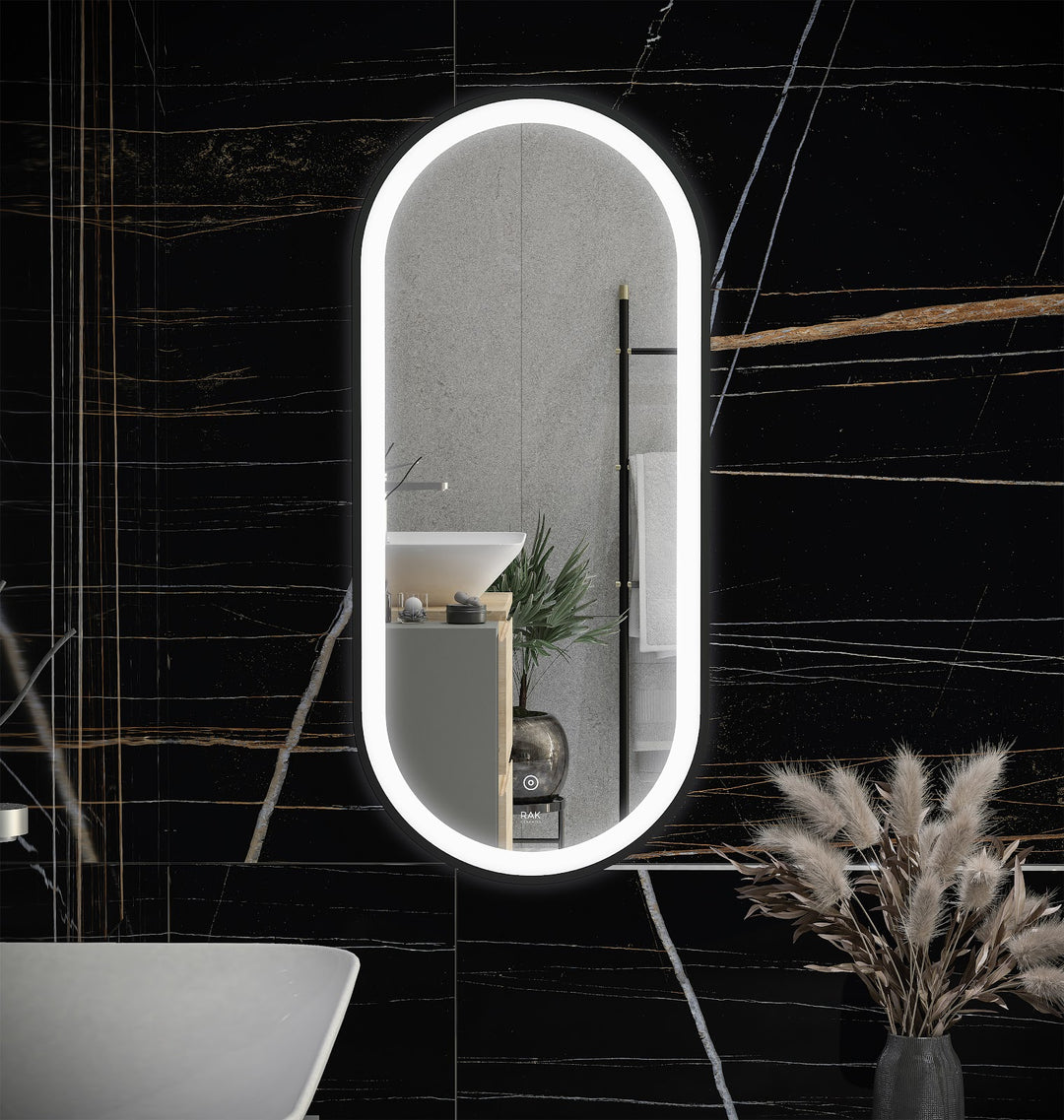 RAK Picture Oval 550x1000 LED Mirror Black