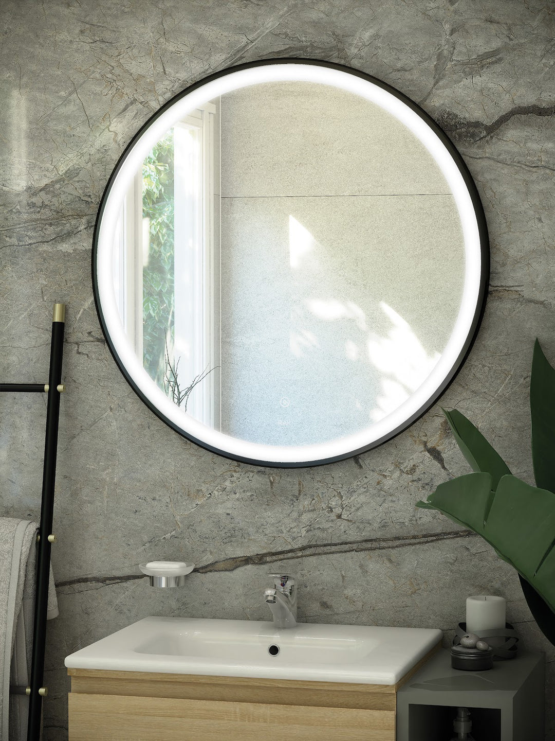 RAK Art Round 600x600 LED Mirror Black