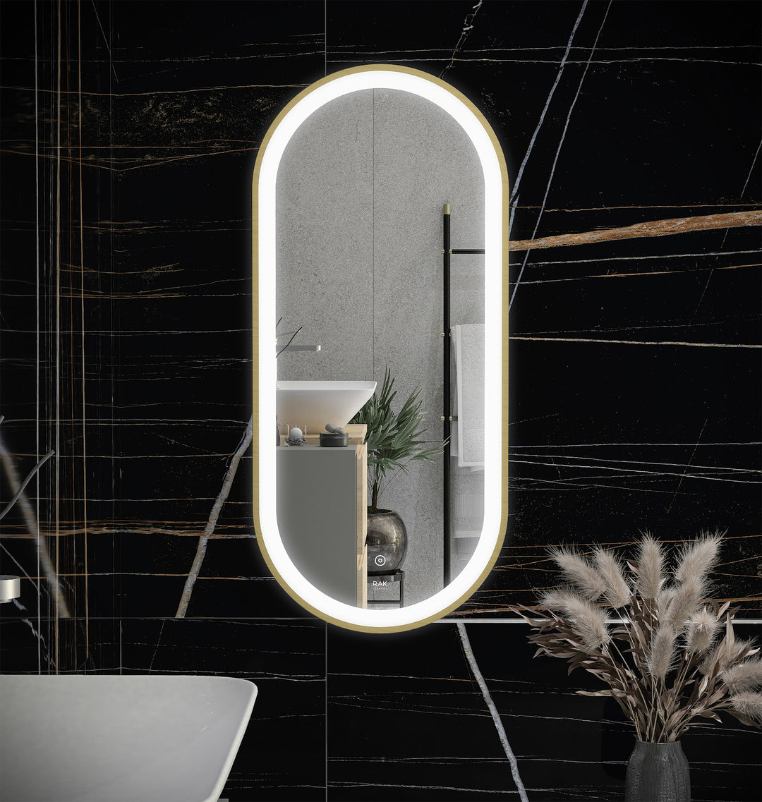 RAK Picture Oval 450x1000 LED Mirror Gold