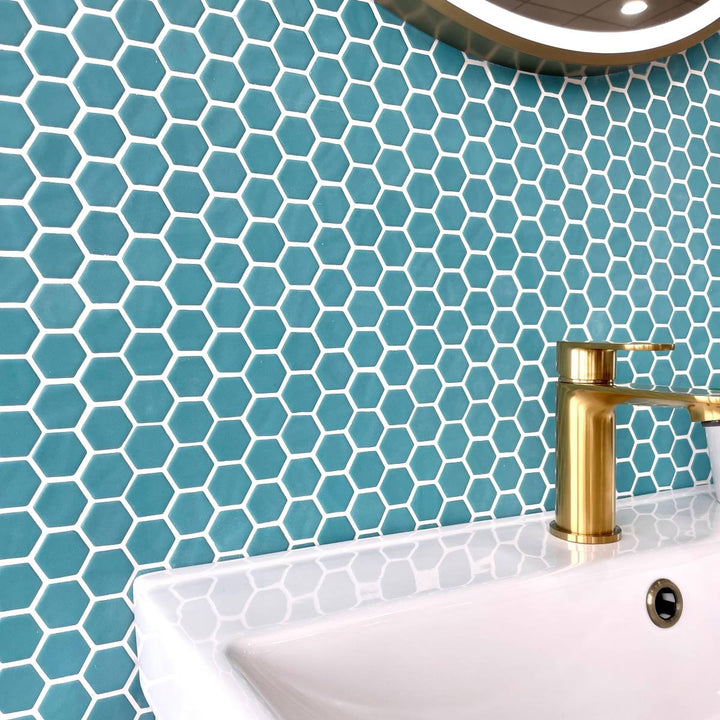 Penny Natureglass Turquoise Matte Non Slip 28.6 x 28.6cm Mosaic Sheet