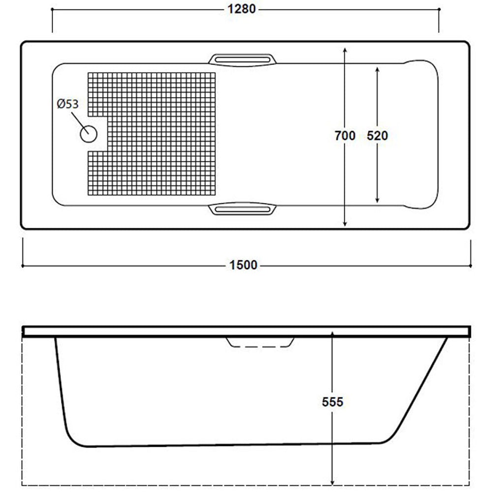 1500mm No Tap Holes 8mm Single Ended Bath