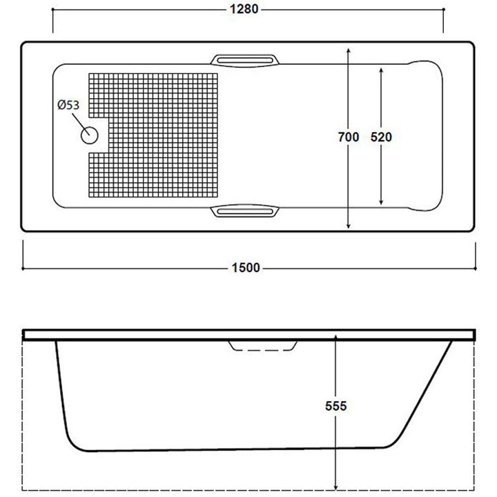 1500mm No Tap Holes 8mm Single Ended Bath