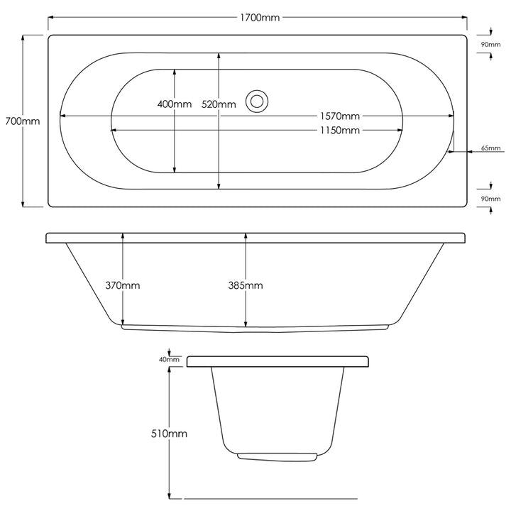Double Ended Straight Bath No Tap Holes 1700x700 (Round)