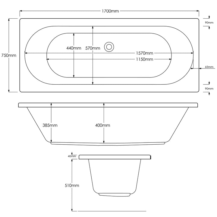 Double Ended Straight Bath 1700 x 750mm