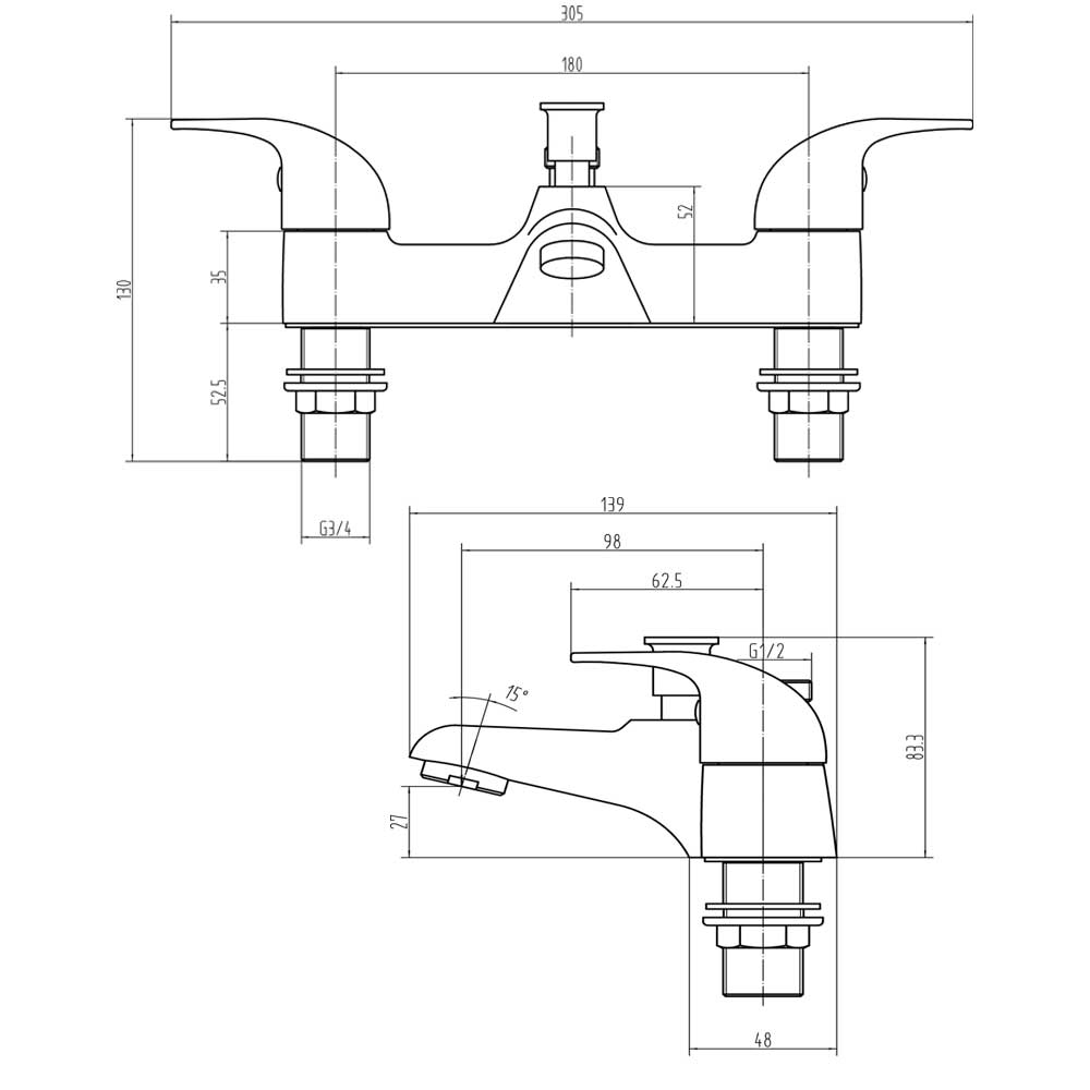 Tec Studio T Bath Filler Tap