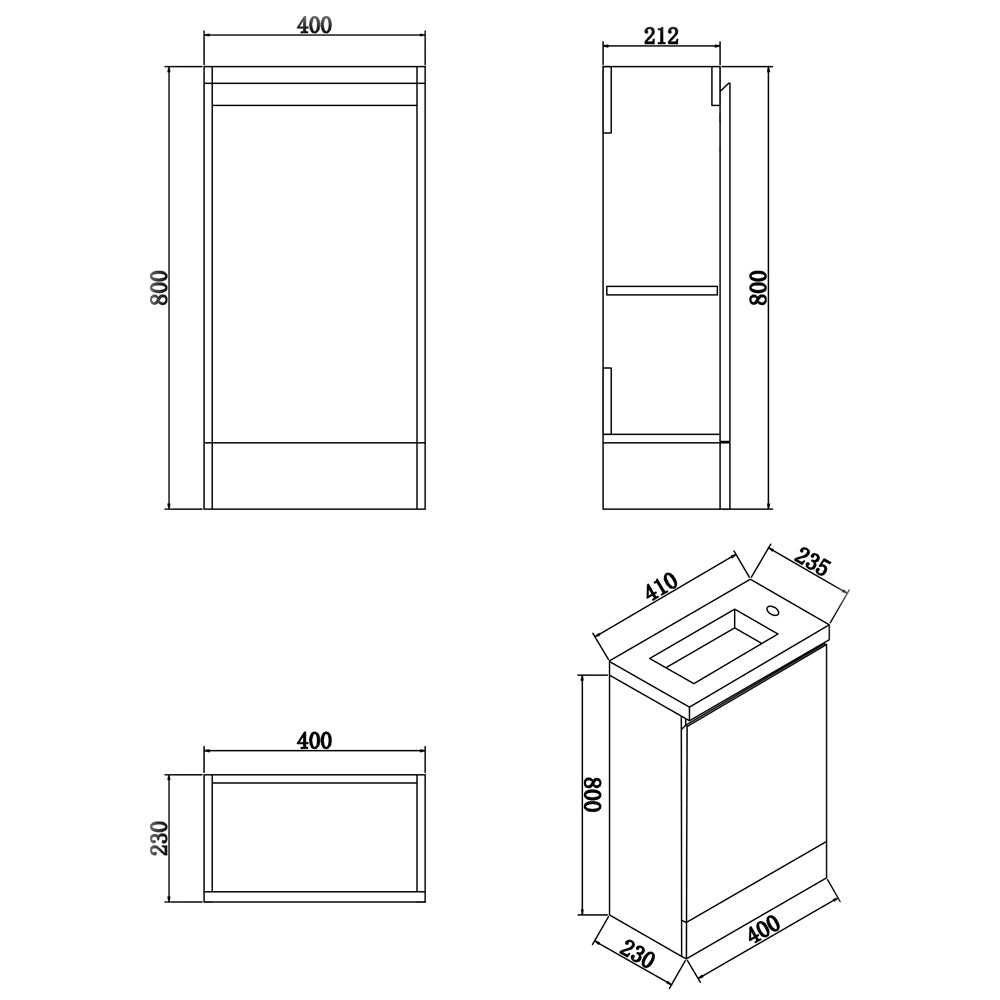 Waterproof 400mm White Vanity Unit with Basin