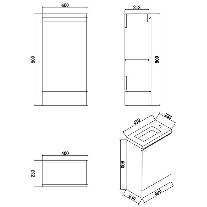 Waterproof 400mm White Vanity Unit with Basin