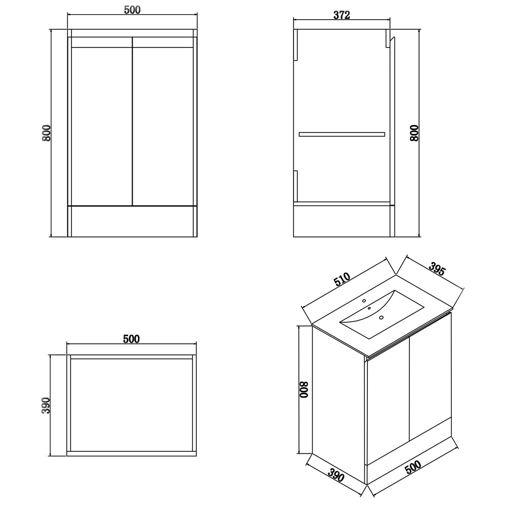 Waterproof 500mm White Vanity Unit with Basin