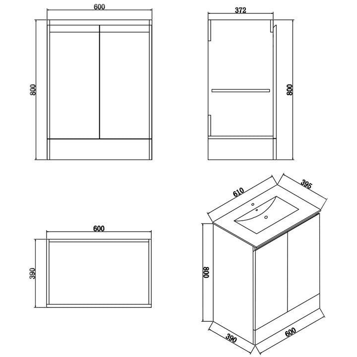 Waterproof 600mm Grey Vanity Unit with Basin