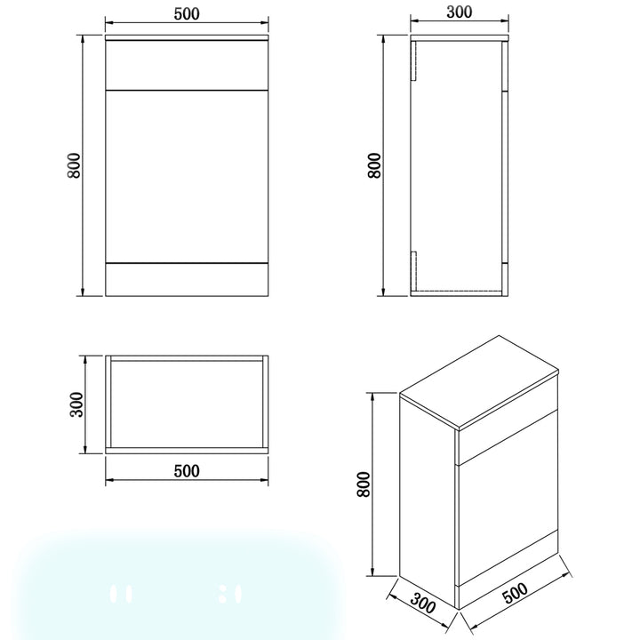 Waterproof White 500mm WC Unit
