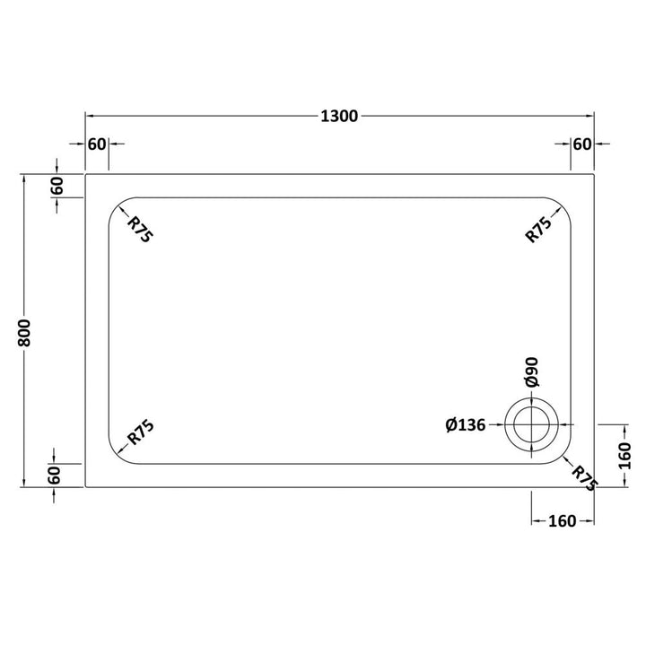 Rectangular Shower Tray 1300 x 800mm - Jewel by Voda Design