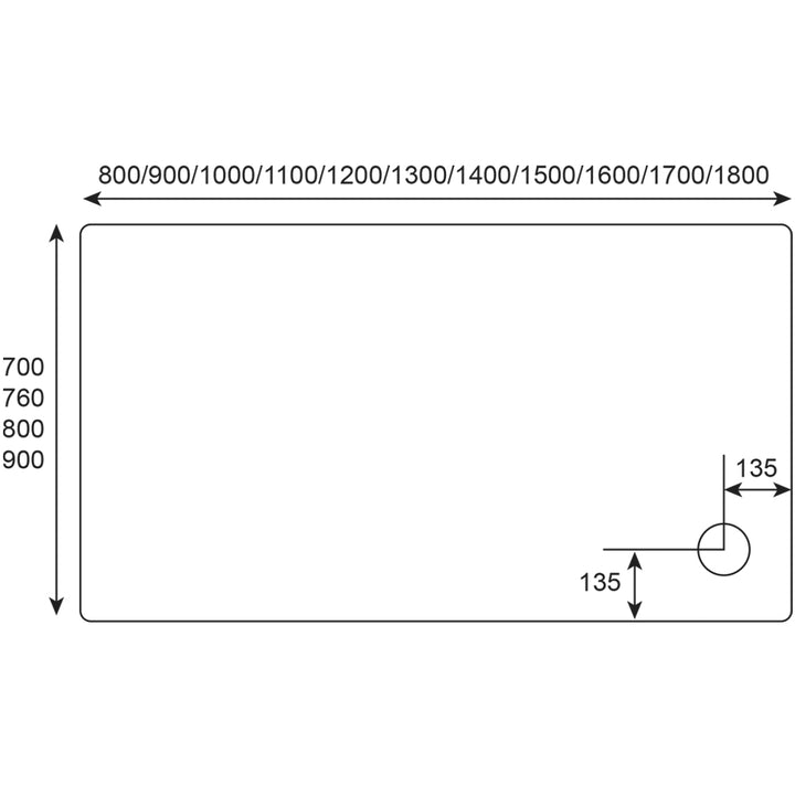 Hydro45 900 x 760mm White Rectangular Shower Tray