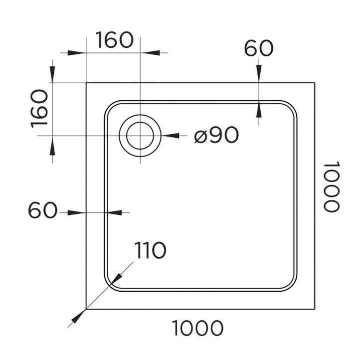 Hydro45 1000 x 1000mm White Square Shower Tray