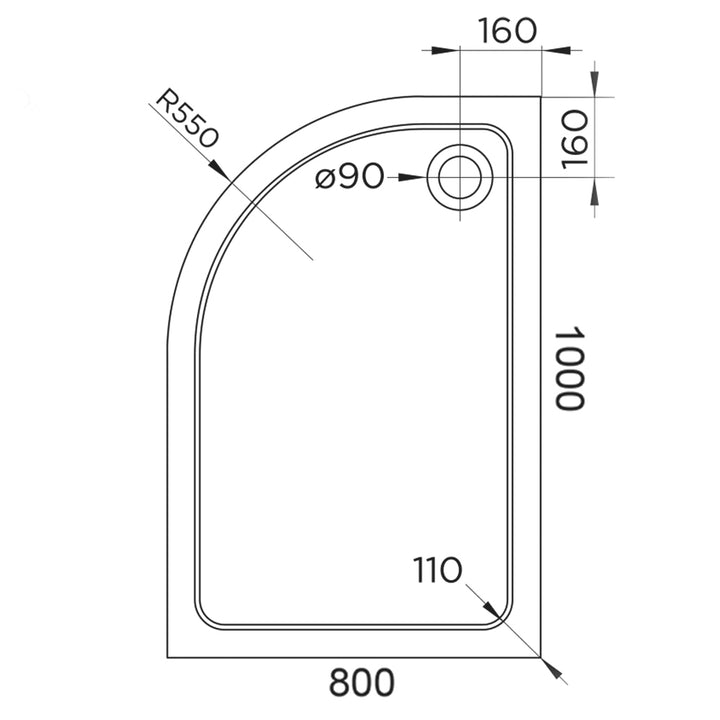 Hydro45 1000 x 800mm White Offset Quad Left Hand Tray