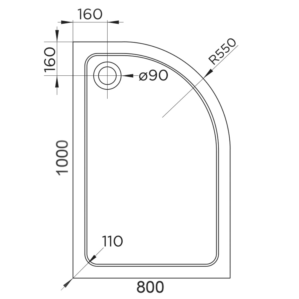 Hydro45 1000 x 800mm Offset Quadrant Right Hand Shower Tray White