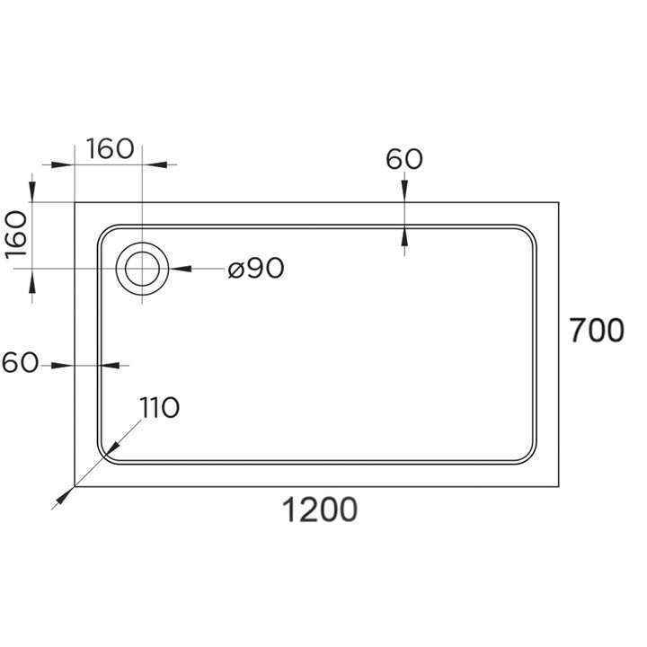 Hydro45 1200 x 700mm White Rectangular Shower Tray