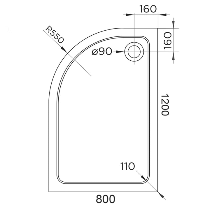 Hydro45 1200 x 800mm White Offset Quad Left Hand Tray