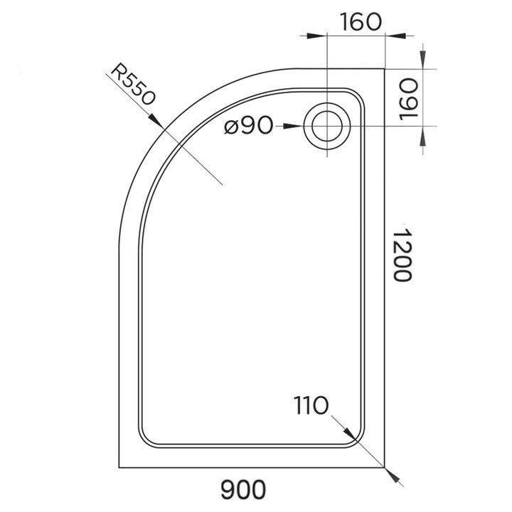 Hydro45 1200 x 900mm White Offset Quad Left Hand Tray