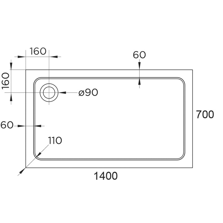Hydro45 1400 x 700mm White Rectangular Shower Tray