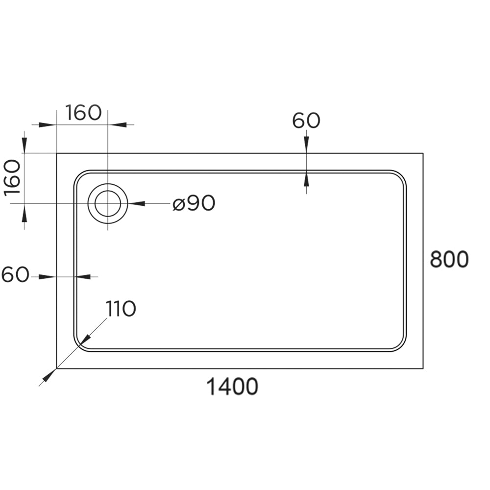 Hydro45 1400 x 800mm White Rectangular Shower Tray