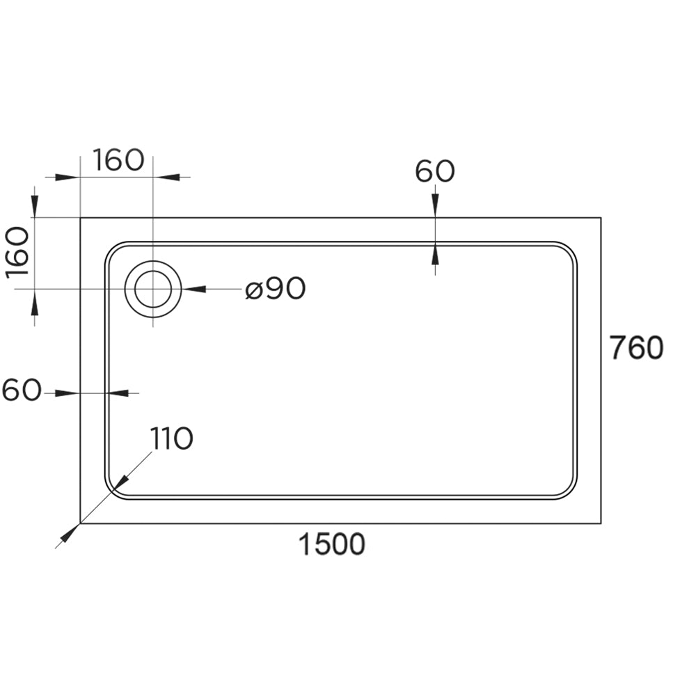 Hydro45 1500 x 760mm White Rectangular Shower Tray