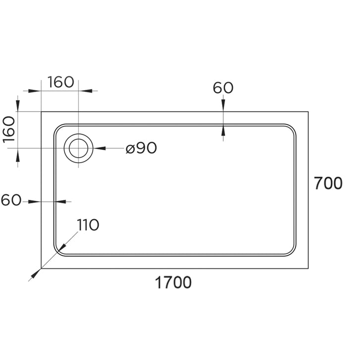 Hydro45 1700 x 700mm White Rectangular Shower Tray