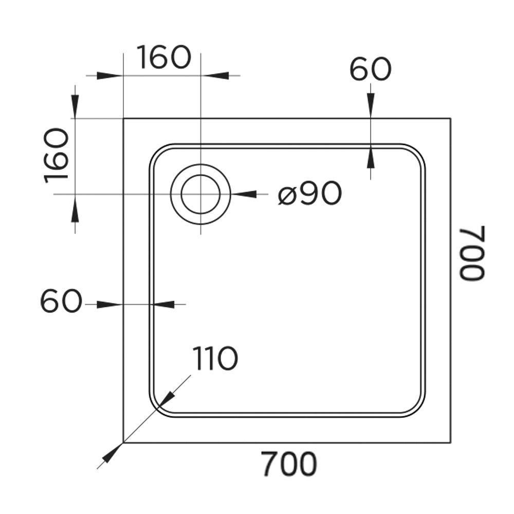 Hydro45 700 x 700mm White Square Shower Tray