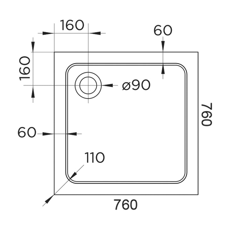 Hydro45 760 x 760mm White Square Shower Tray