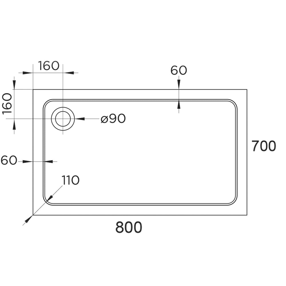 Hydro45 800 x 700mm White Rectangular Shower Tray