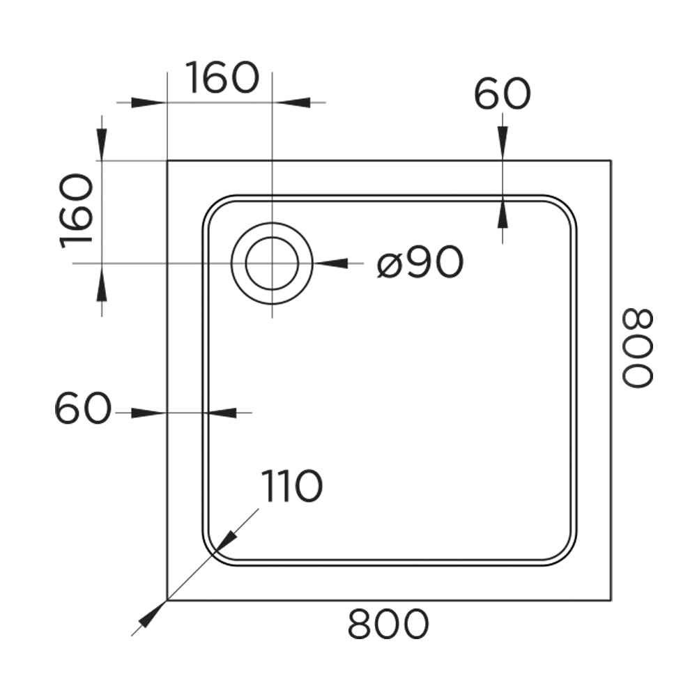 Hydro45 800 x 800mm White Square Shower Tray