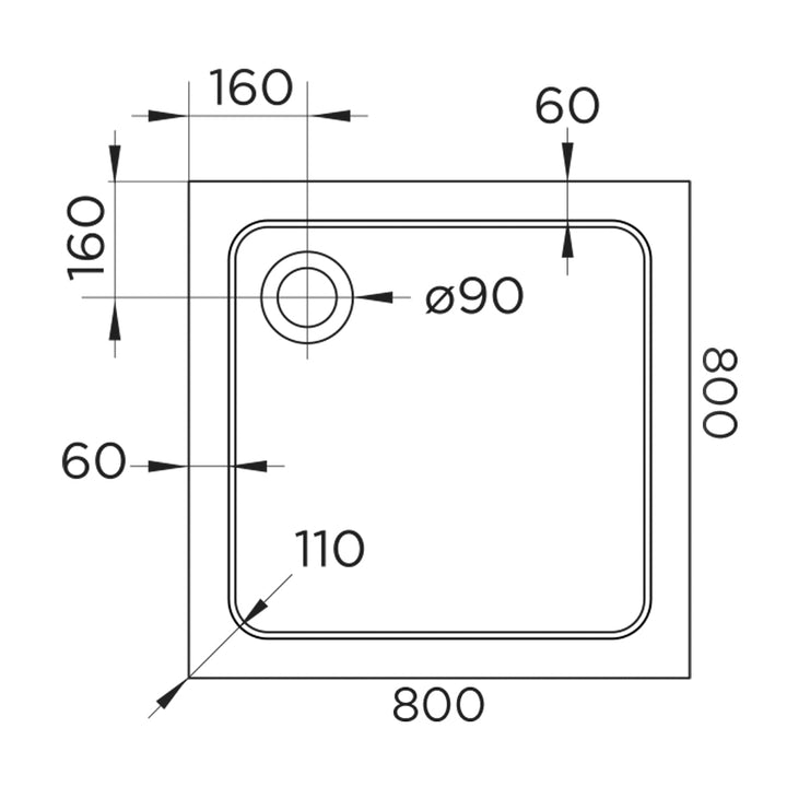 Hydro45 800 x 800mm White Square Shower Tray
