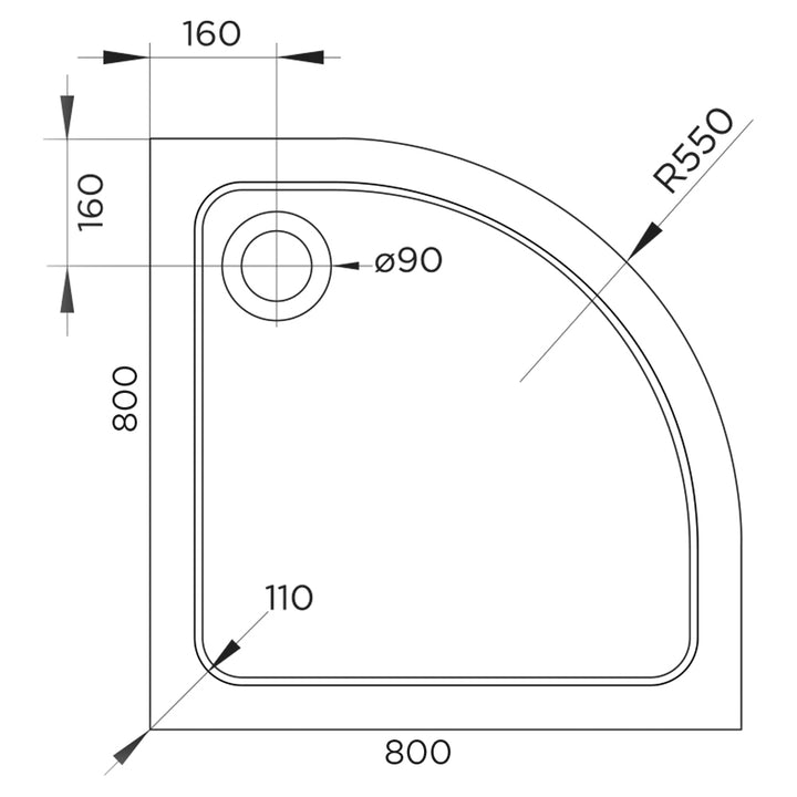 Hydro45 800mm White Quad Shower Tray