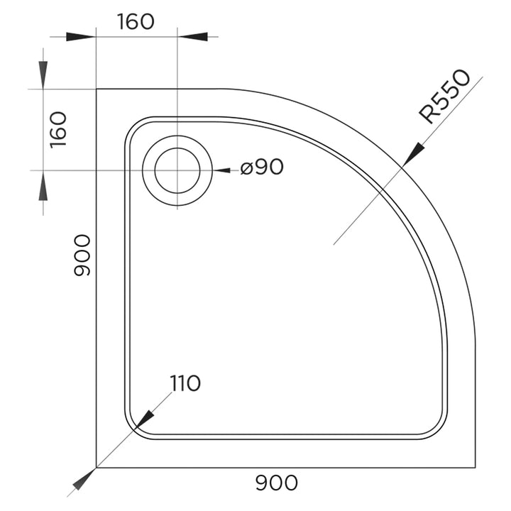 Hydro45 900mm White Quad Shower Tray