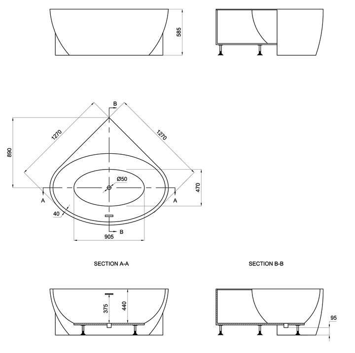 Whitchurch Corner Freestanding Bath inc waste- 33.0045