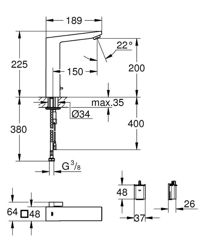 Grohe 36441000 Eurocube E Infra-Red Electronic Basin Mixer