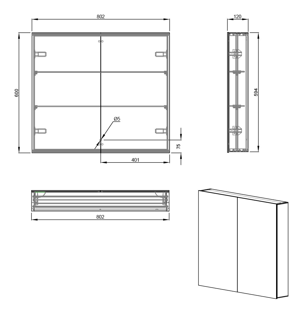 Ravini 600 x 800 x 120 2 Door Mirror Cabinet