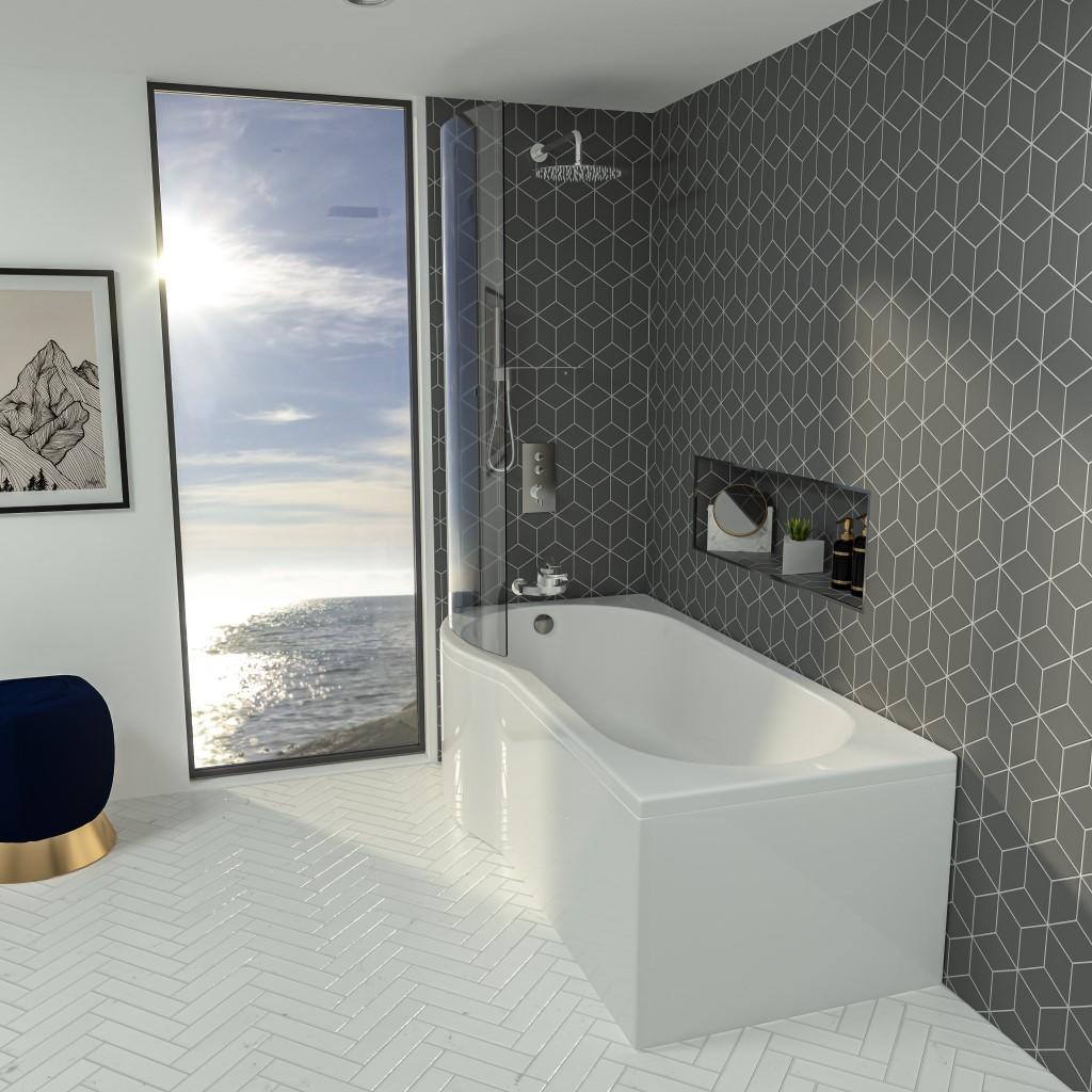 Shannon P Shape Shower Bath LH 1500x850 (400) 4mm