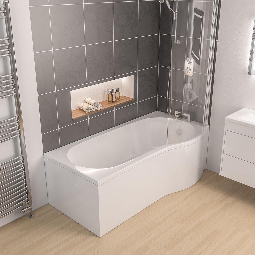 Shannon P Shape Shower Bath RH 1500x850 (400) 4mm