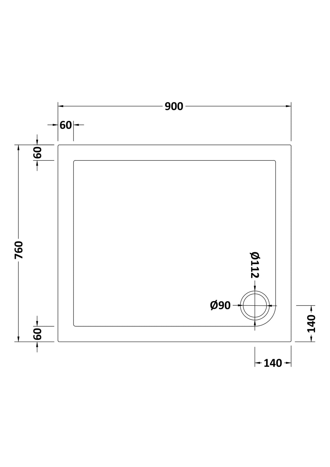 Vantage 40mm Rectangular Tray 900x760