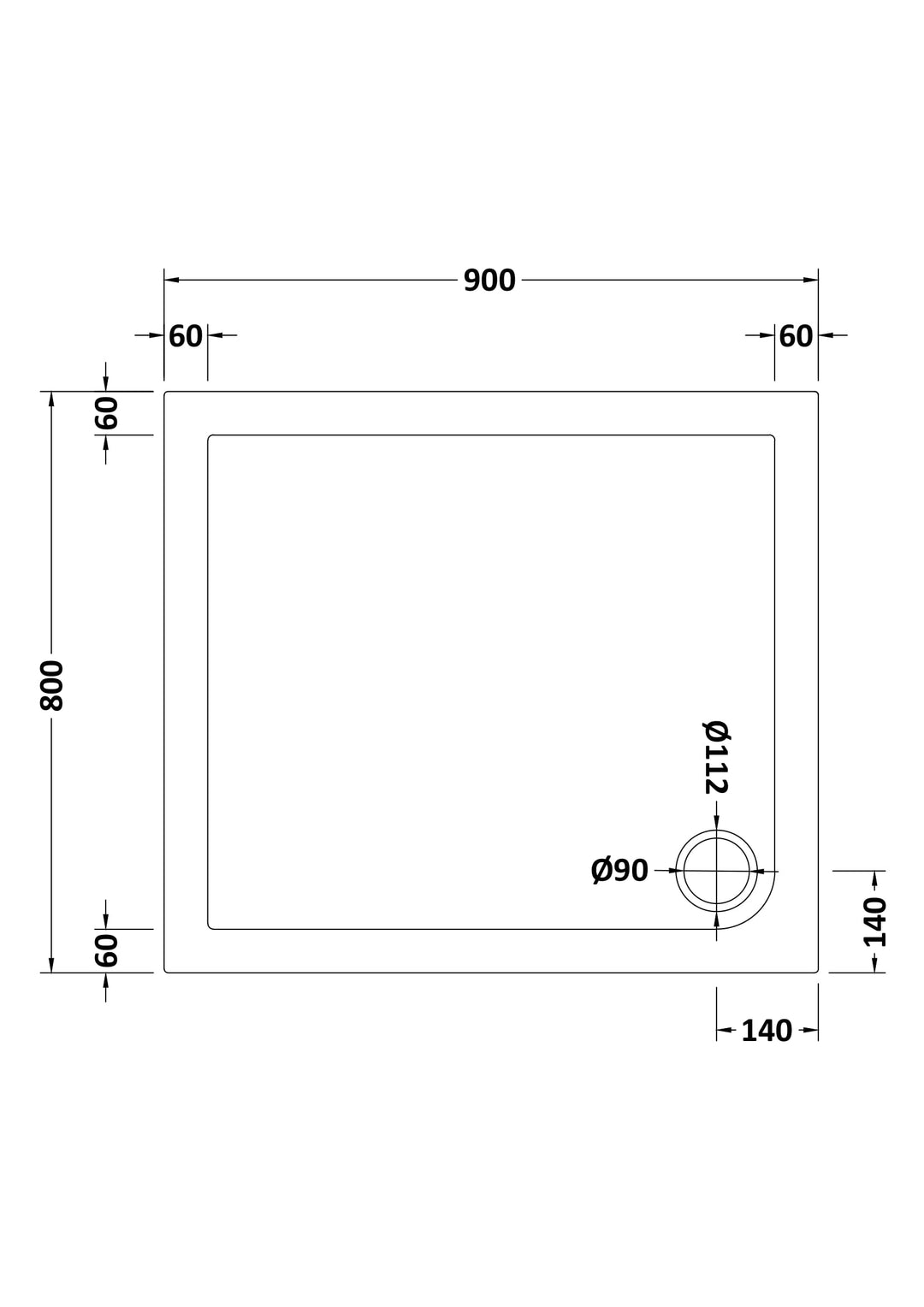 Vantage 40mm Rectangular Tray 900x800