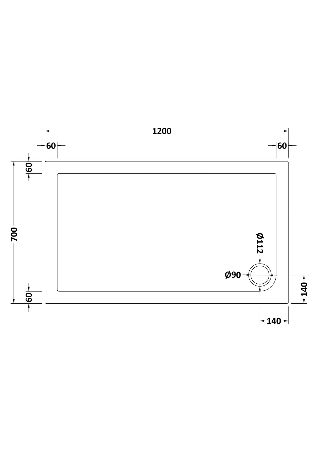 Vantage 40mm Rectangular Tray 1200x700