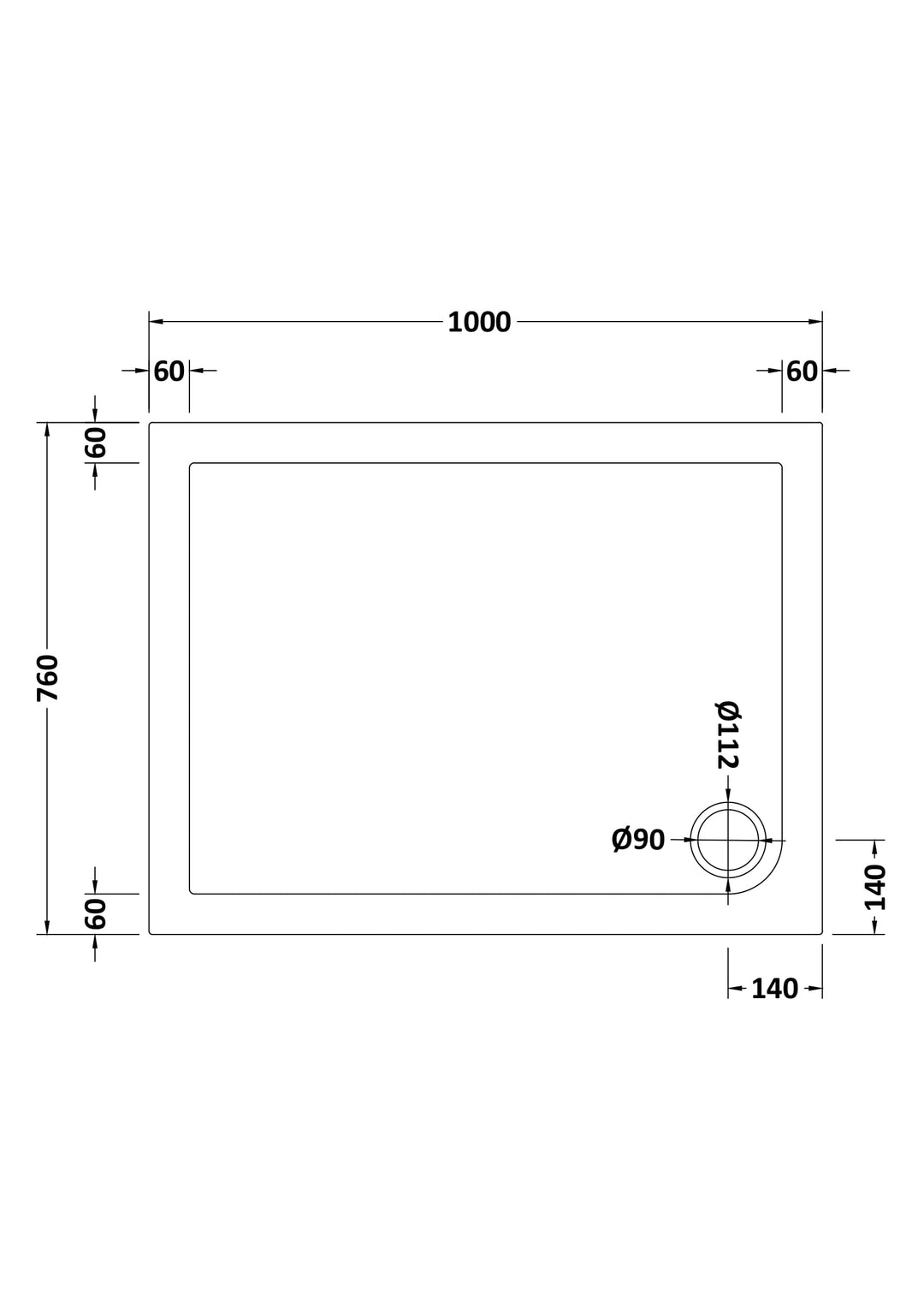 Vantage 40mm Rectangular Tray 1000x760