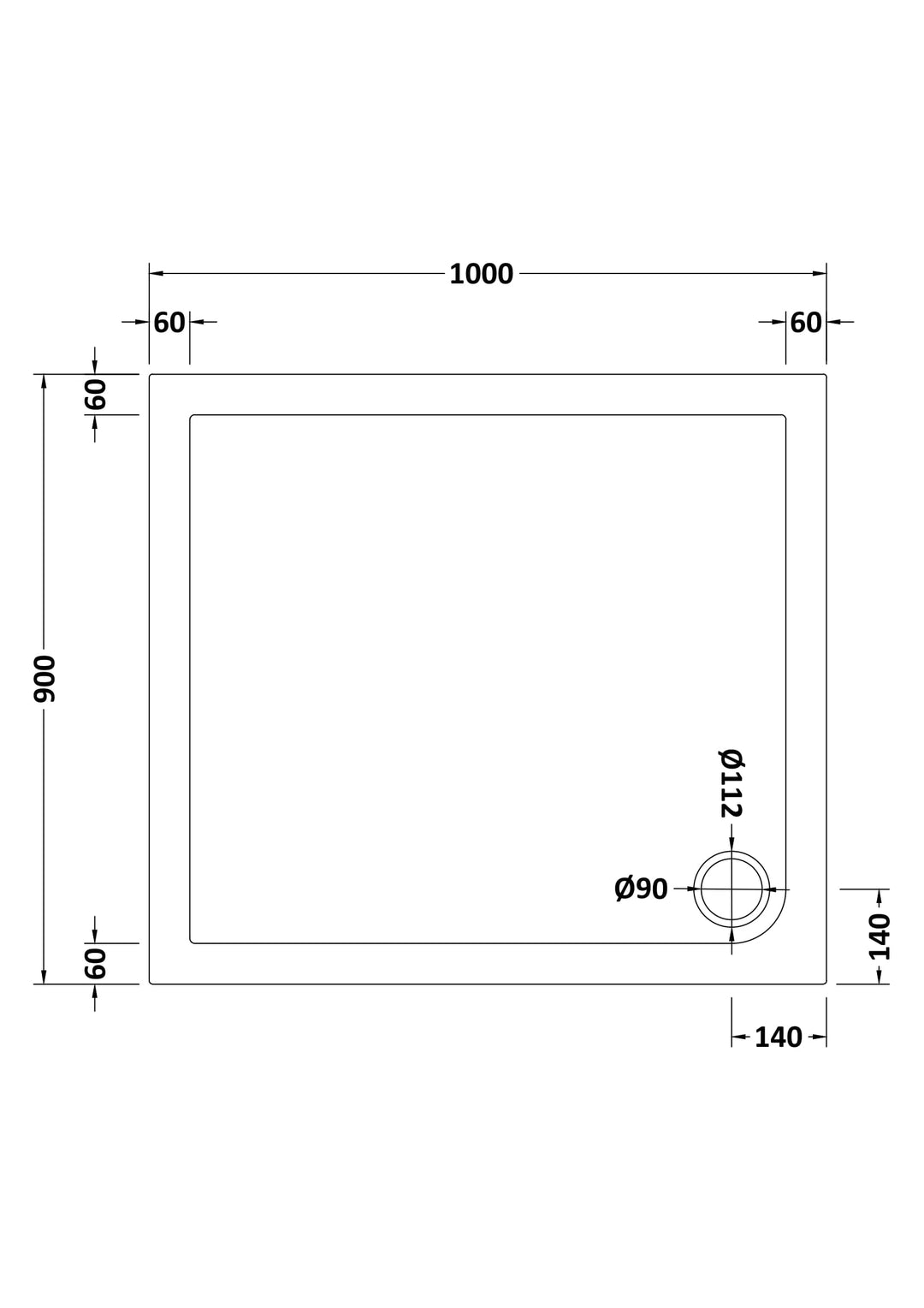 Vantage 40mm Rectangular Tray 1000x800