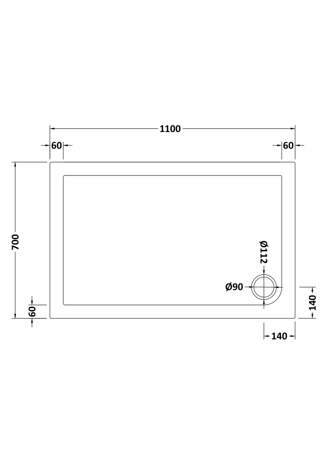 Vantage 40mm Rectangular Tray 1100x700