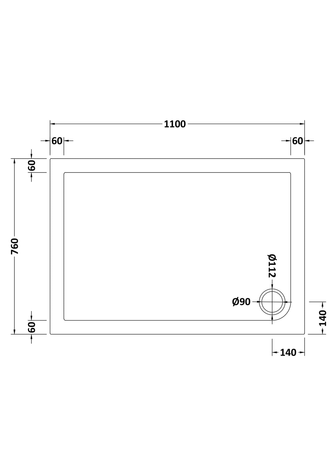 Vantage 40mm Rectangular Tray 1100x760