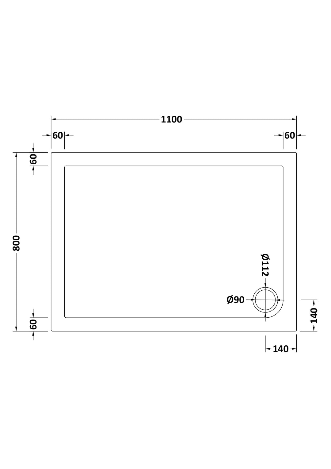Vantage 40mm Rectangular Tray 1100x800