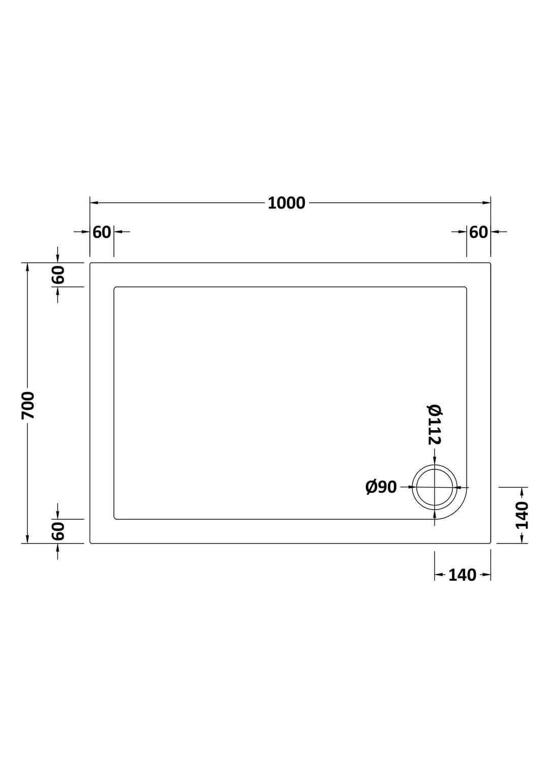 Vantage 40mm Rectangular Tray 1000x700